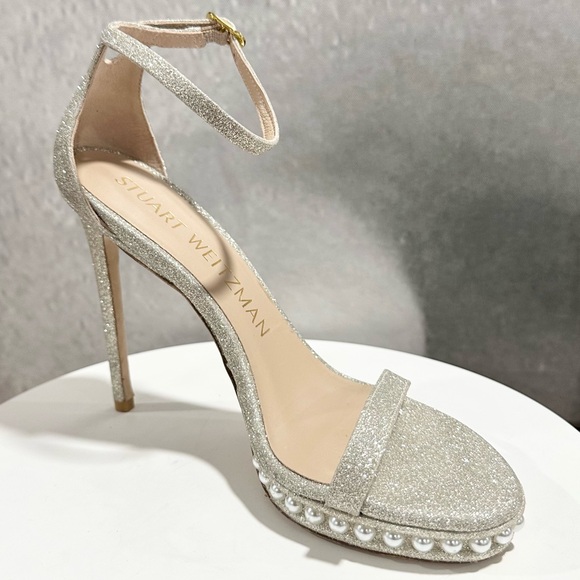 🌹STUART WEITZMAN🌹 Nudistdisco Imitation Pearl Glitter Sandal Size: 7 - Picture 7 of 12